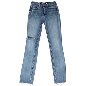 DENIM FORUM The Nico Mid Rise Skinny Crop Jeans Distressed Lt Wash Women's Sz 24